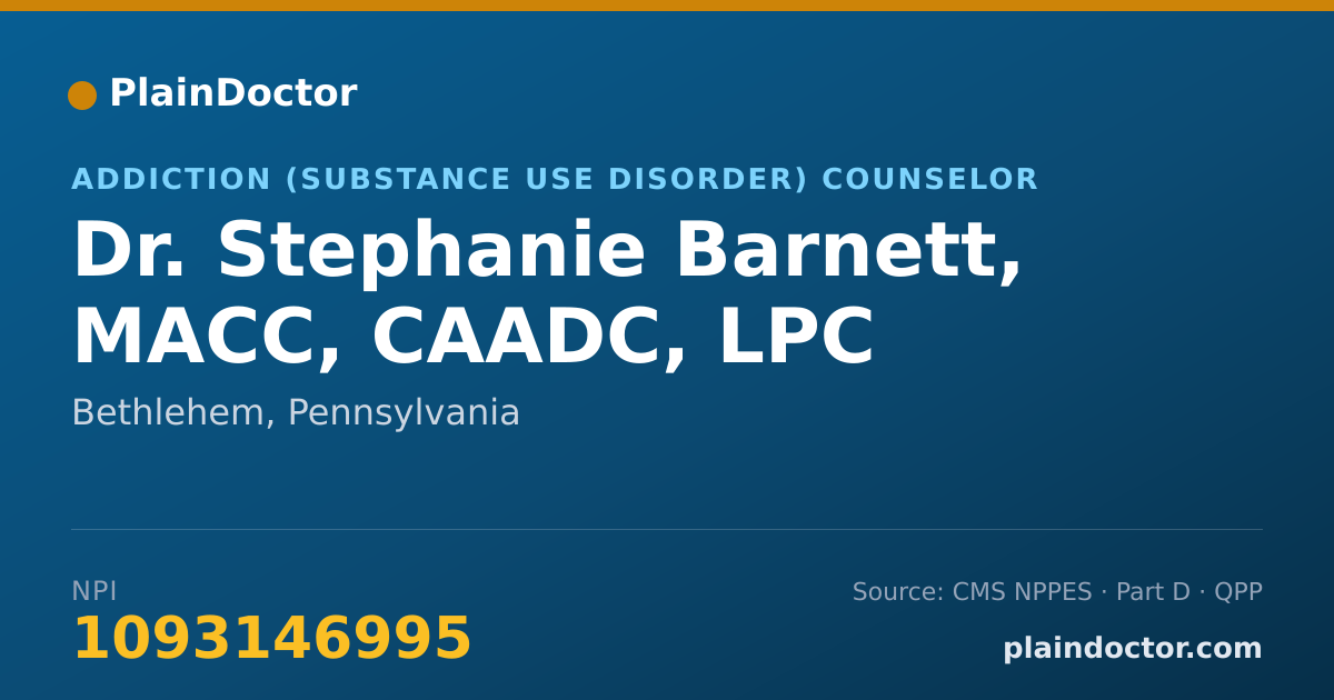 Shareable card for Stephanie Barnett, MACC, CAADC, LPC - Addiction (Substance Use Disorder) Counselor, Bethlehem, PA
