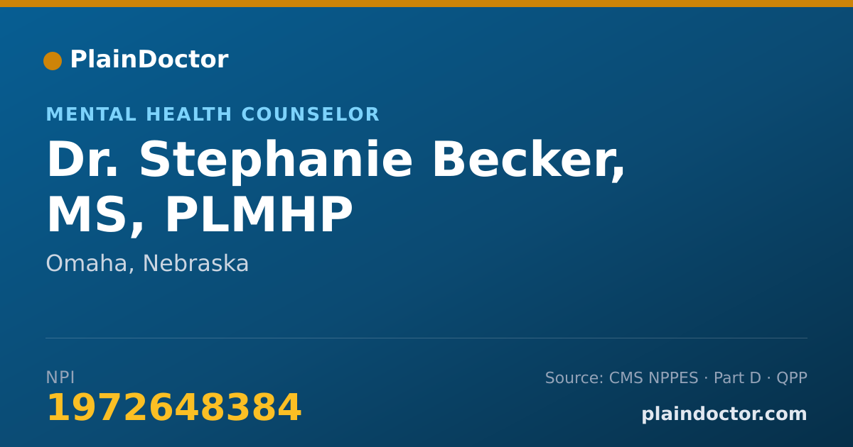 Shareable card for Stephanie Becker, MS, PLMHP - Mental Health Counselor, Omaha, NE