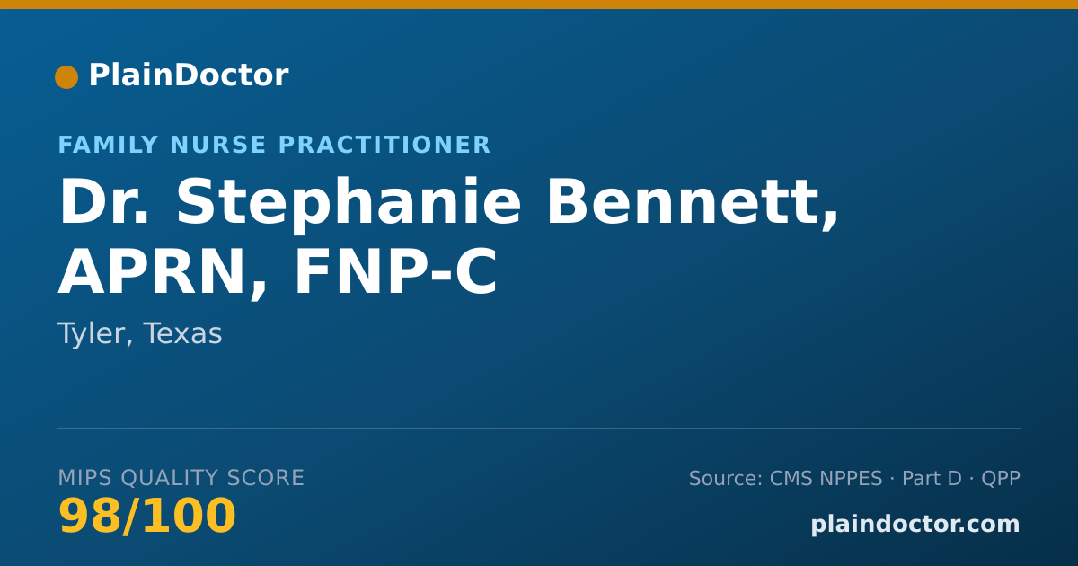Shareable card for Stephanie Bennett, APRN, FNP-C - Family Nurse Practitioner, Tyler, TX
