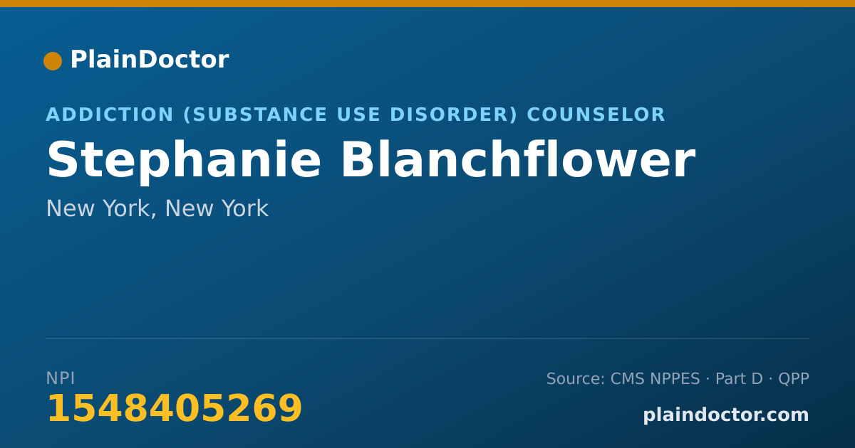Shareable card for Stephanie Blanchflower - Addiction (Substance Use Disorder) Counselor, New York, NY