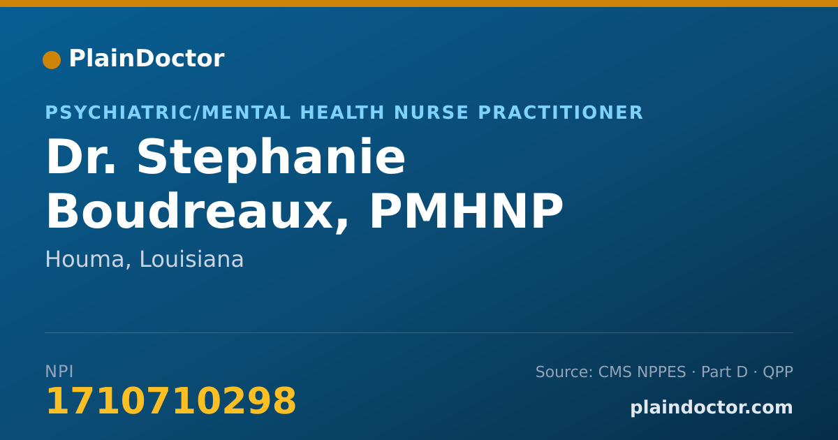 Shareable card for Stephanie Boudreaux, PMHNP - Psychiatric/Mental Health Nurse Practitioner, Houma, LA