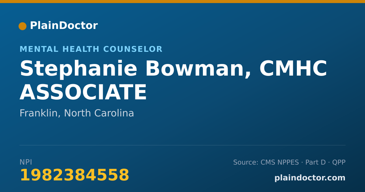 Shareable card for Stephanie Bowman, CMHC ASSOCIATE - Mental Health Counselor, Franklin, NC
