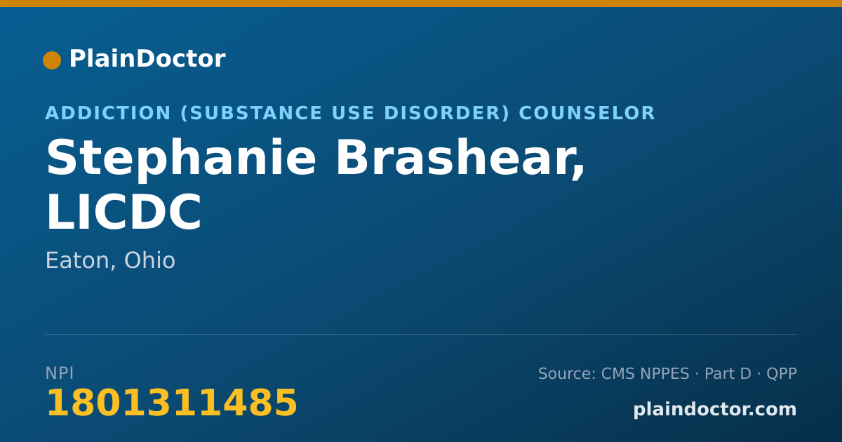 Shareable card for Stephanie Brashear, LICDC - Addiction (Substance Use Disorder) Counselor, Eaton, OH
