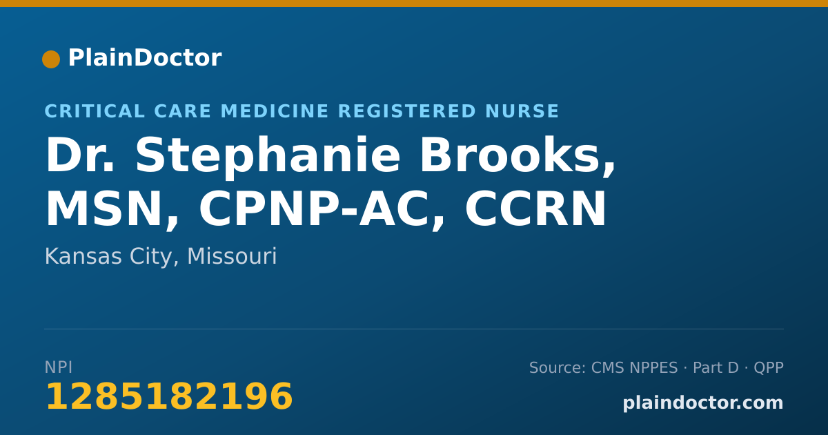 Shareable card for Stephanie Brooks, MSN, CPNP-AC, CCRN - Critical Care Medicine Registered Nurse, Kansas City, MO