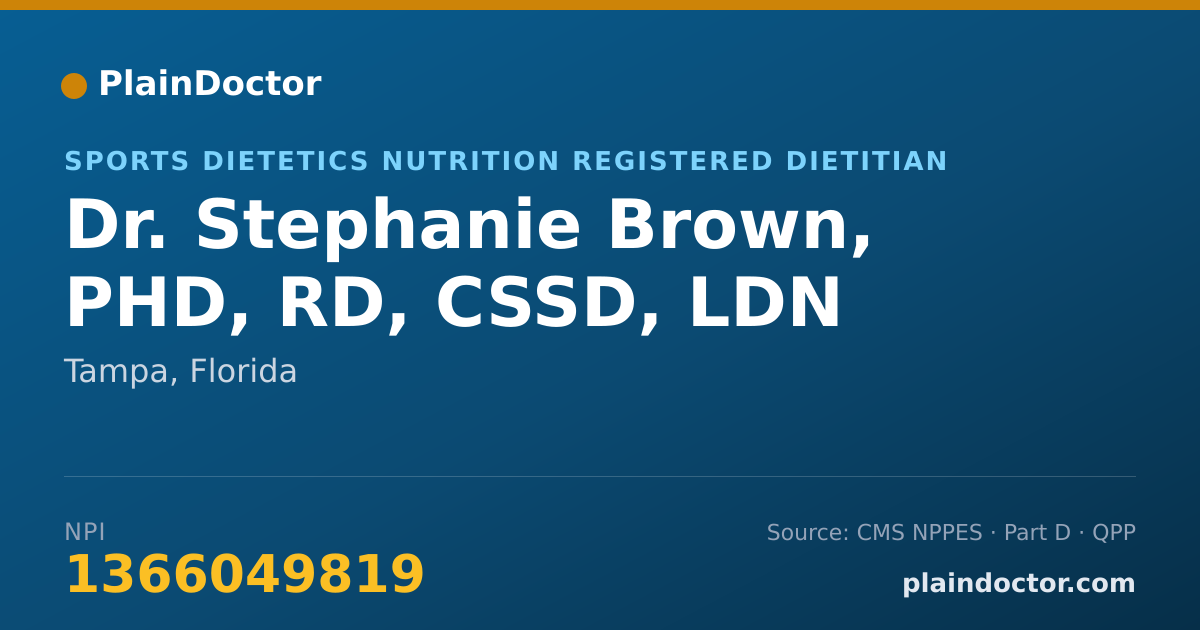 Shareable card for Stephanie Brown, PHD, RD, CSSD, LDN - Sports Dietetics Nutrition Registered Dietitian, Tampa, FL