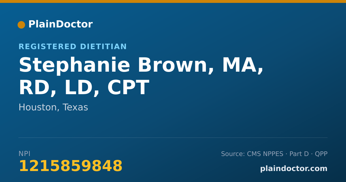 Shareable card for Stephanie Brown, MA, RD, LD, CPT - Registered Dietitian, Houston, TX