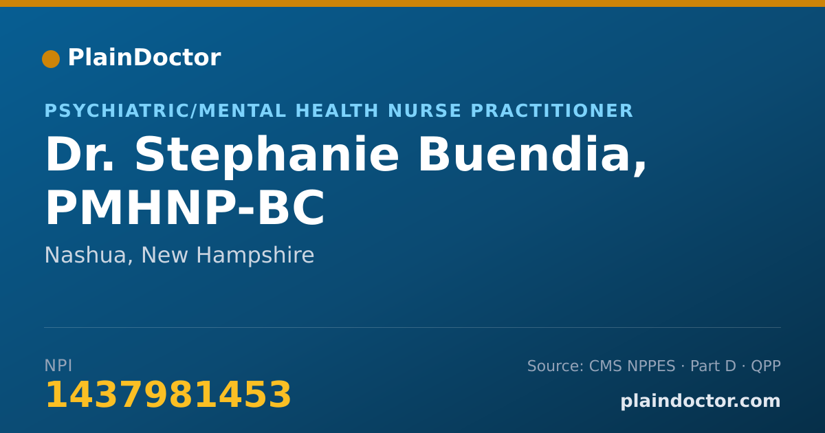 Shareable card for Stephanie Buendia, PMHNP-BC - Psychiatric/Mental Health Nurse Practitioner, Nashua, NH