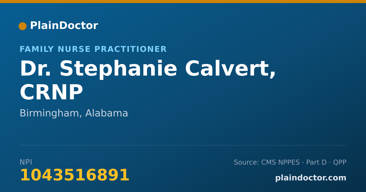 Shareable card for Stephanie Calvert, CRNP - Family Nurse Practitioner, Birmingham, AL