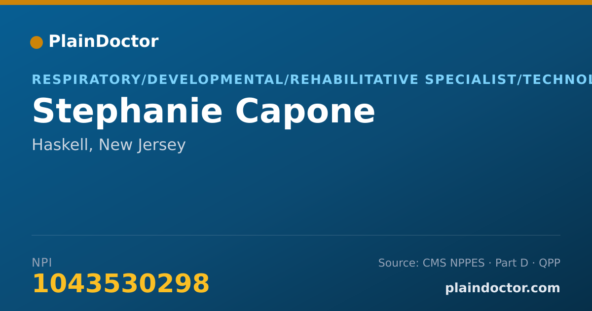 Shareable card for Stephanie Capone - Respiratory/Developmental/Rehabilitative Specialist/Technologist, Haskell, NJ