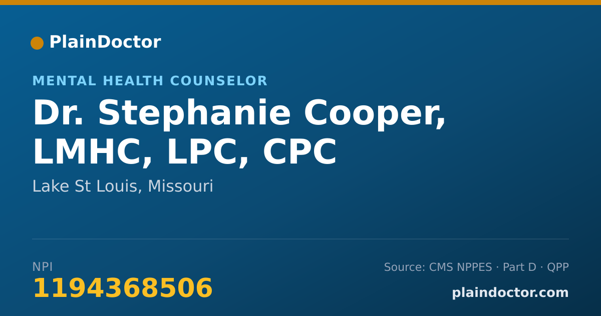 Shareable card for Stephanie Cooper, LMHC, LPC, CPC - Mental Health Counselor, Lake St Louis, MO