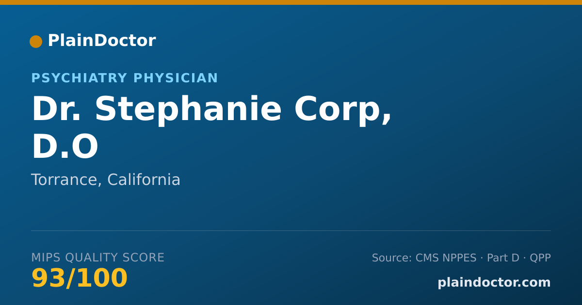 Shareable card for Stephanie Corp, D.O - Psychiatry Physician, Torrance, CA