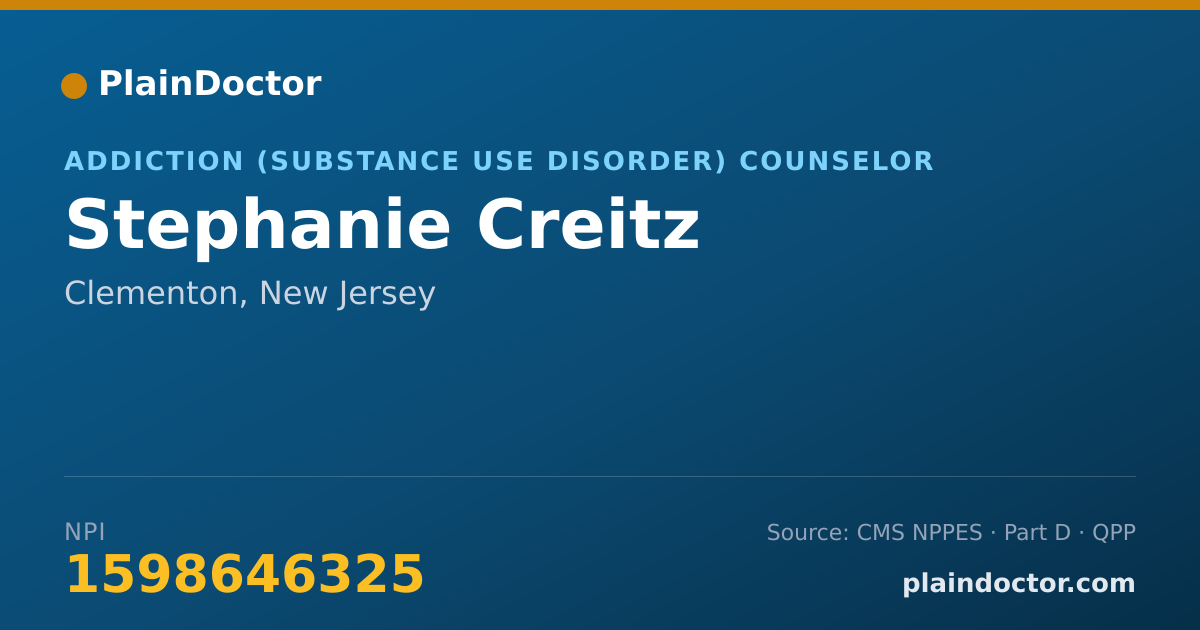 Shareable card for Stephanie Creitz - Addiction (Substance Use Disorder) Counselor, Clementon, NJ