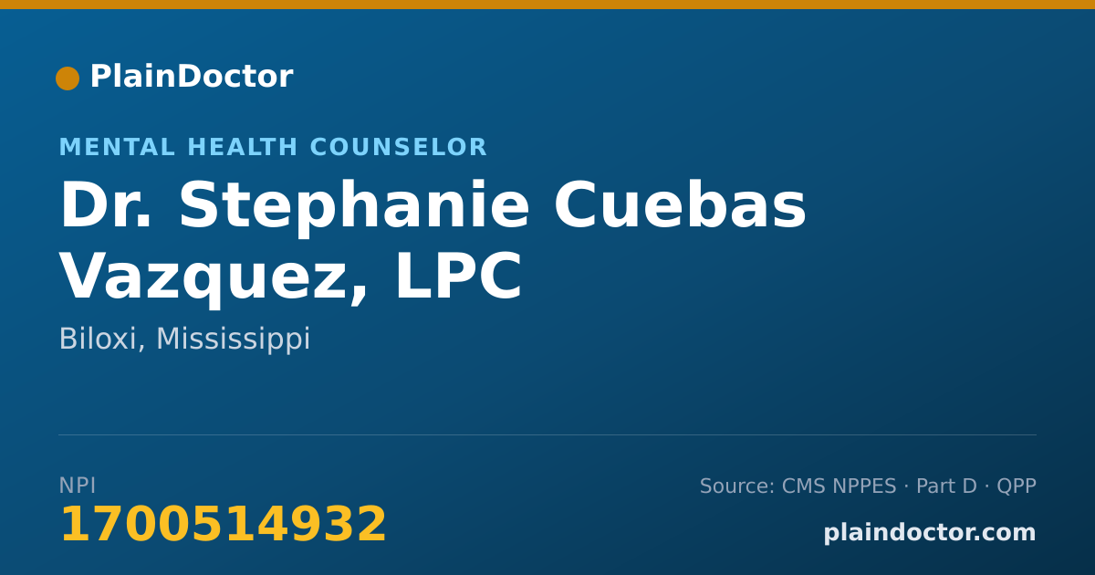 Shareable card for Stephanie Cuebas Vazquez, LPC - Mental Health Counselor, Biloxi, MS