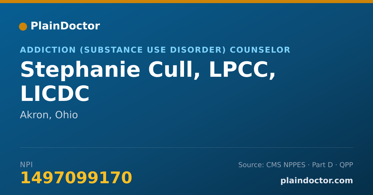 Shareable card for Stephanie Cull, LPCC, LICDC - Addiction (Substance Use Disorder) Counselor, Akron, OH