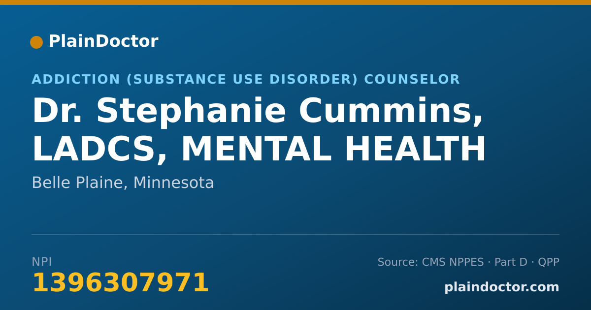 Shareable card for Stephanie Cummins, LADCS, MENTAL HEALTH - Addiction (Substance Use Disorder) Counselor, Belle Plaine, MN
