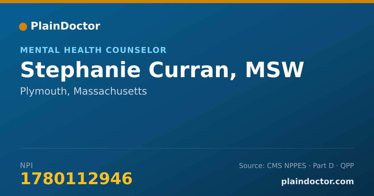 Shareable card for Stephanie Curran, MSW - Mental Health Counselor, Plymouth, MA