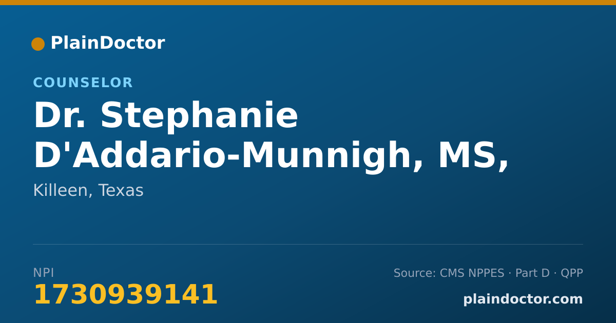 Shareable card for Stephanie D'Addario-Munnigh, MS, LPC-A - Counselor, Killeen, TX