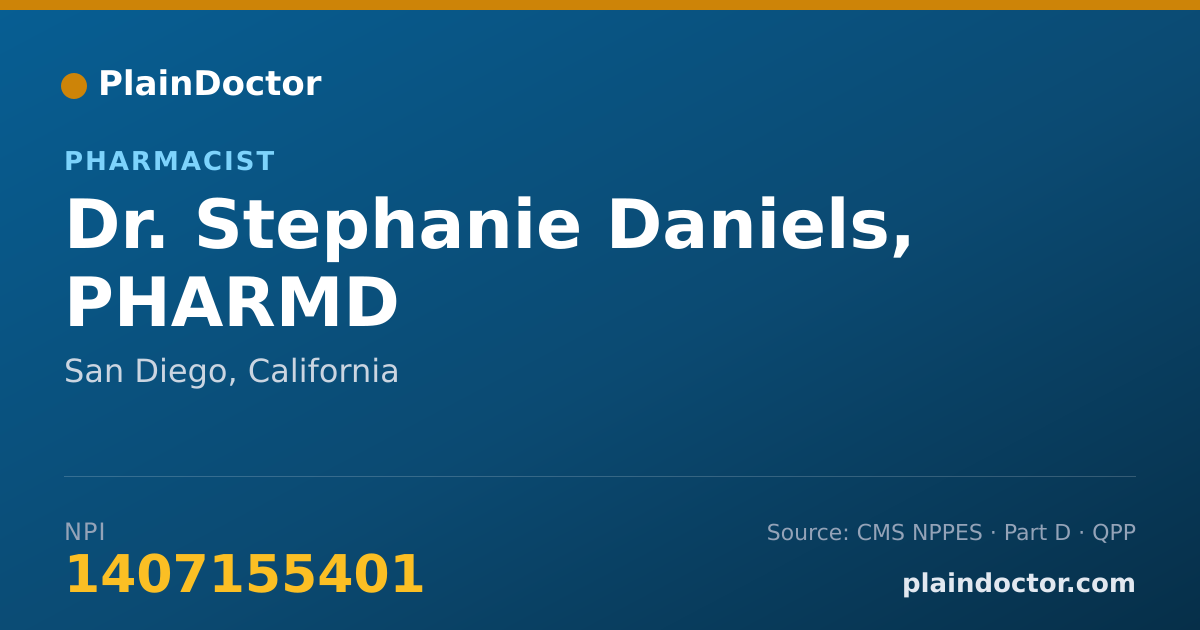 Shareable card for Stephanie Daniels, PHARMD - Pharmacist, San Diego, CA