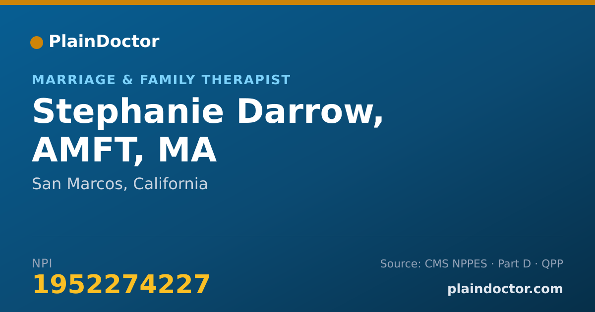 Shareable card for Stephanie Darrow, AMFT, MA - Marriage & Family Therapist, San Marcos, CA
