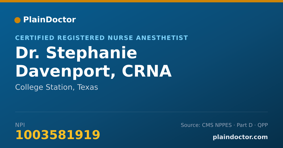 Shareable card for Stephanie Davenport, CRNA - Certified Registered Nurse Anesthetist, College Station, TX