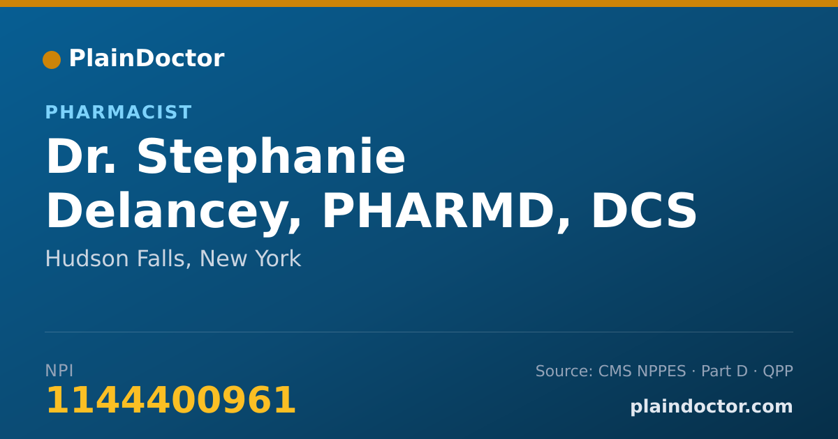 Shareable card for Stephanie Delancey, PHARMD, DCS - Pharmacist, Hudson Falls, NY