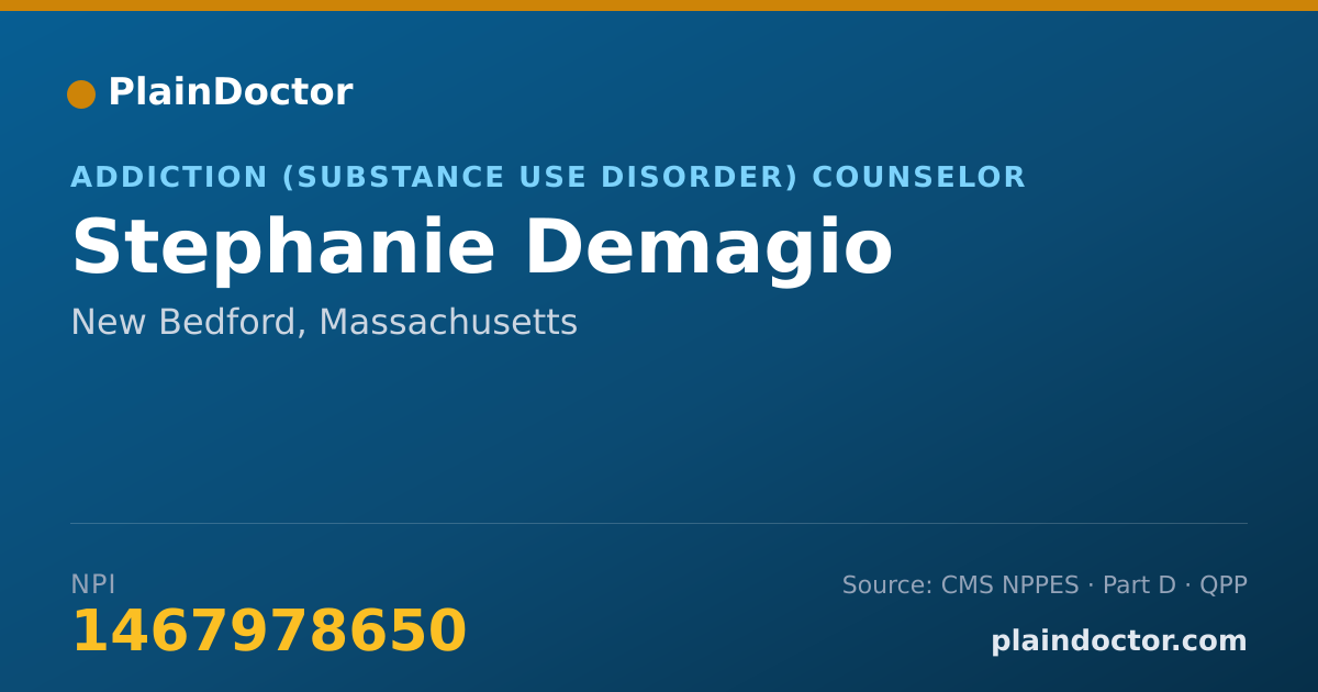 Shareable card for Stephanie Demagio - Addiction (Substance Use Disorder) Counselor, New Bedford, MA