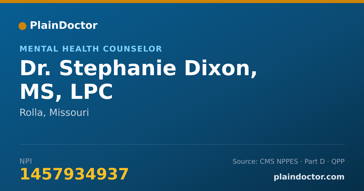Shareable card for Stephanie Dixon, MS, LPC - Mental Health Counselor, Rolla, MO