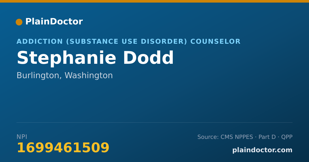 Shareable card for Stephanie Dodd - Addiction (Substance Use Disorder) Counselor, Burlington, WA