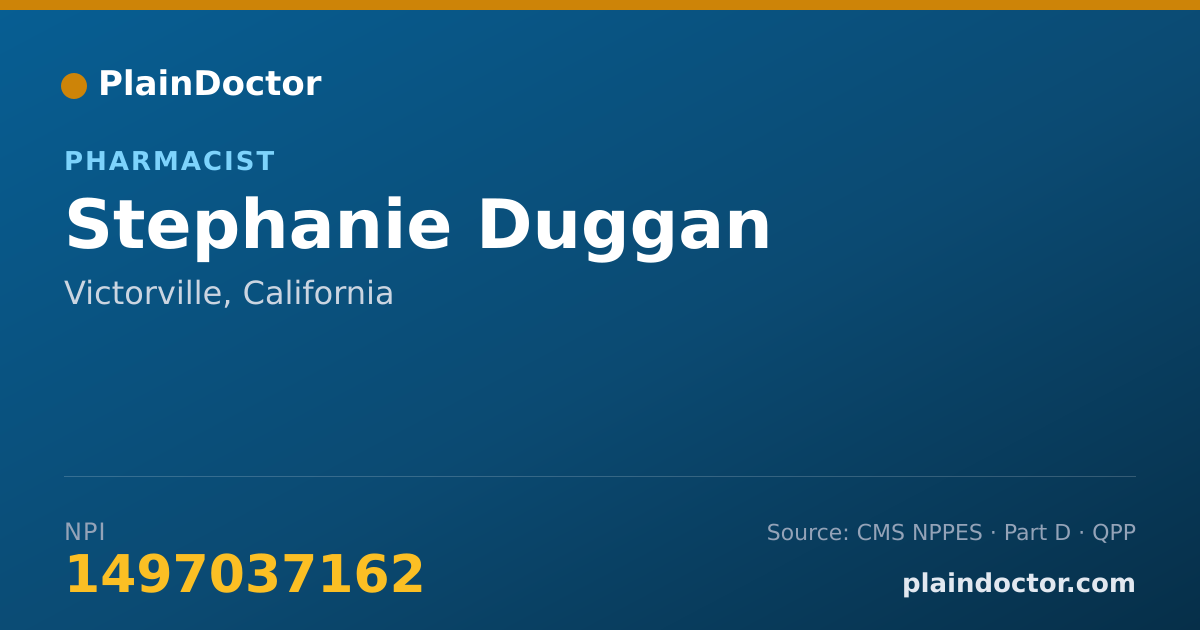 Shareable card for Stephanie Duggan - Pharmacist, Victorville, CA