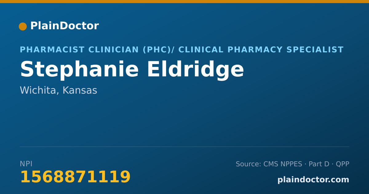 Shareable card for Stephanie Eldridge - Pharmacist Clinician (PhC)/ Clinical Pharmacy Specialist, Wichita, KS