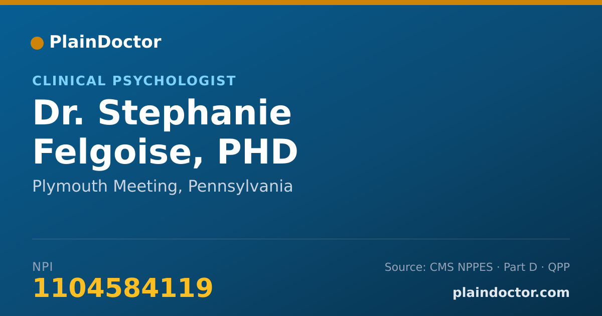 Shareable card for Stephanie Felgoise, PHD - Clinical Psychologist, Plymouth Meeting, PA