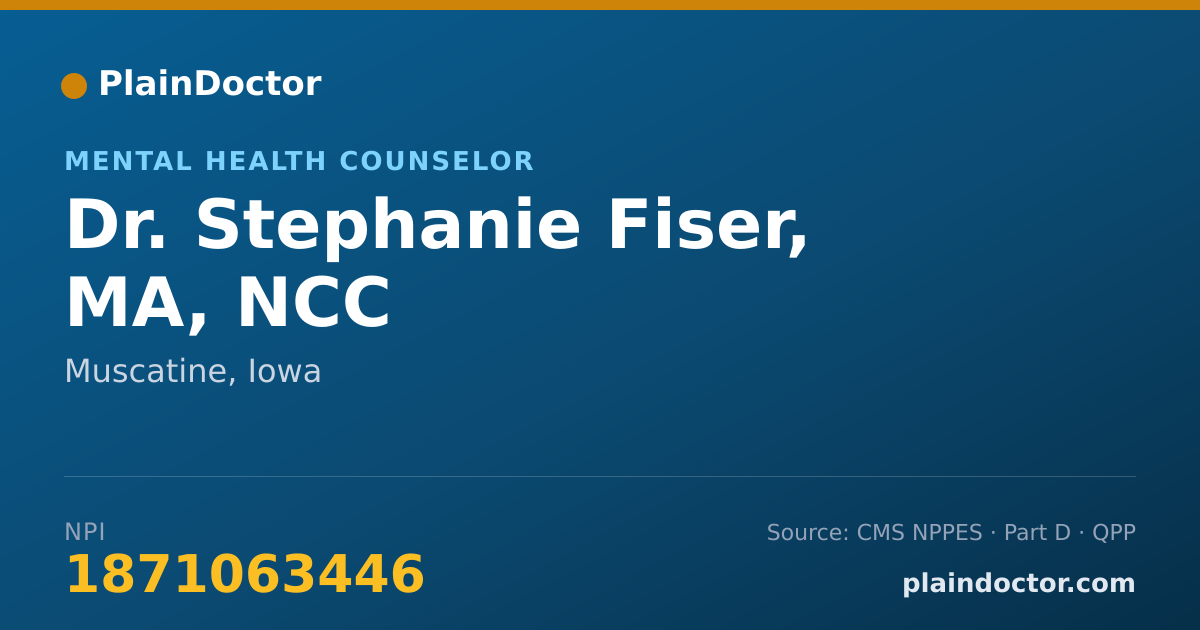 Shareable card for Stephanie Fiser, MA, NCC - Mental Health Counselor, Muscatine, IA
