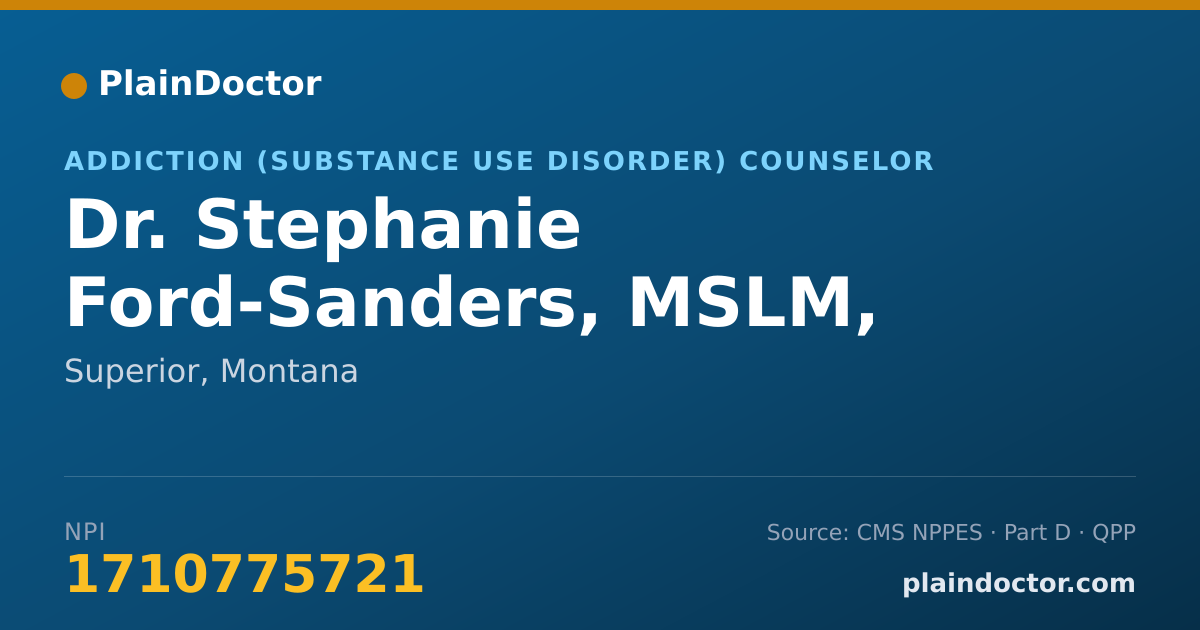 Shareable card for Stephanie Ford-Sanders, MSLM, LAC - Addiction (Substance Use Disorder) Counselor, Superior, MT