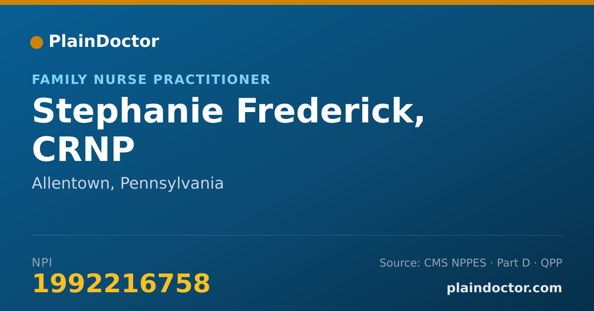Shareable card for Stephanie Frederick, CRNP - Family Nurse Practitioner, Allentown, PA