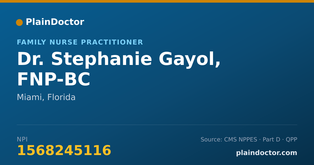 Shareable card for Stephanie Gayol, FNP-BC - Family Nurse Practitioner, Miami, FL