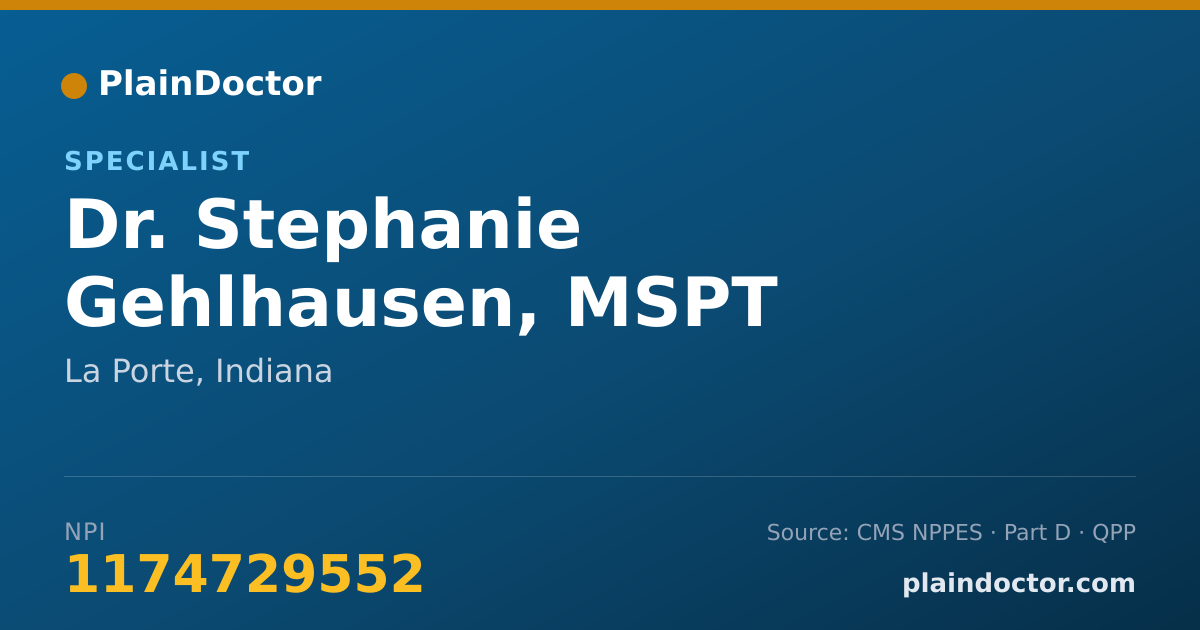 Shareable card for Stephanie Gehlhausen, MSPT - Specialist, La Porte, IN