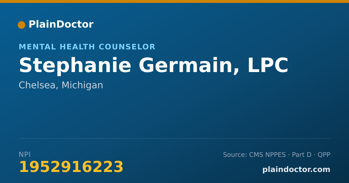 Shareable card for Stephanie Germain, LPC - Mental Health Counselor, Chelsea, MI
