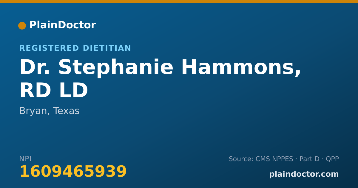 Shareable card for Stephanie Hammons, RD LD - Registered Dietitian, Bryan, TX