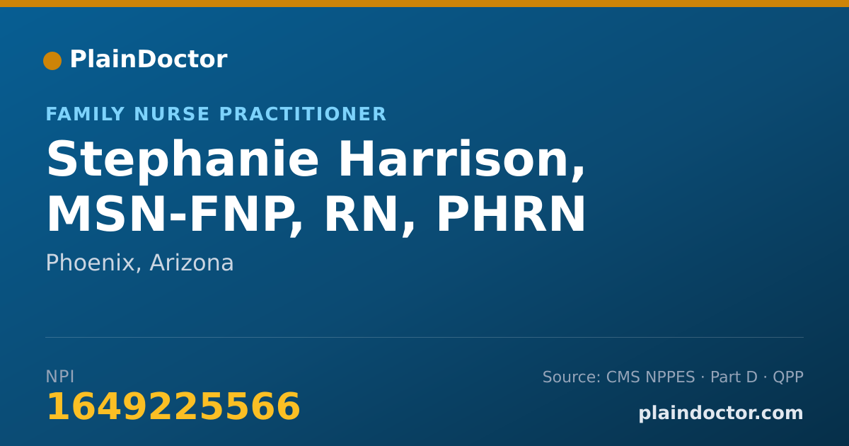 Shareable card for Stephanie Harrison, MSN-FNP, RN, PHRN - Family Nurse Practitioner, Phoenix, AZ