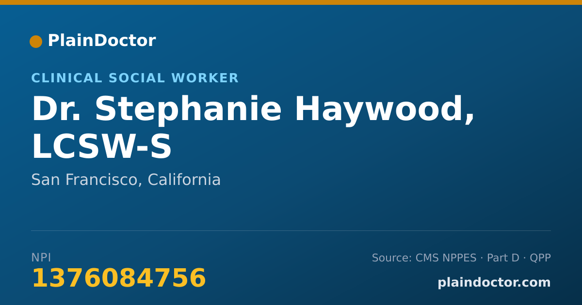 Shareable card for Stephanie Haywood, LCSW-S - Clinical Social Worker, San Francisco, CA