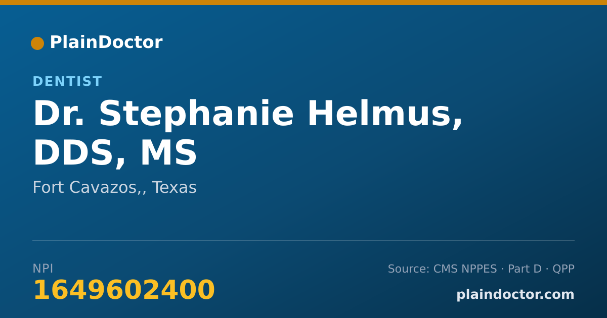 Shareable card for Stephanie Helmus, DDS, MS - Dentist, Fort Cavazos,, TX
