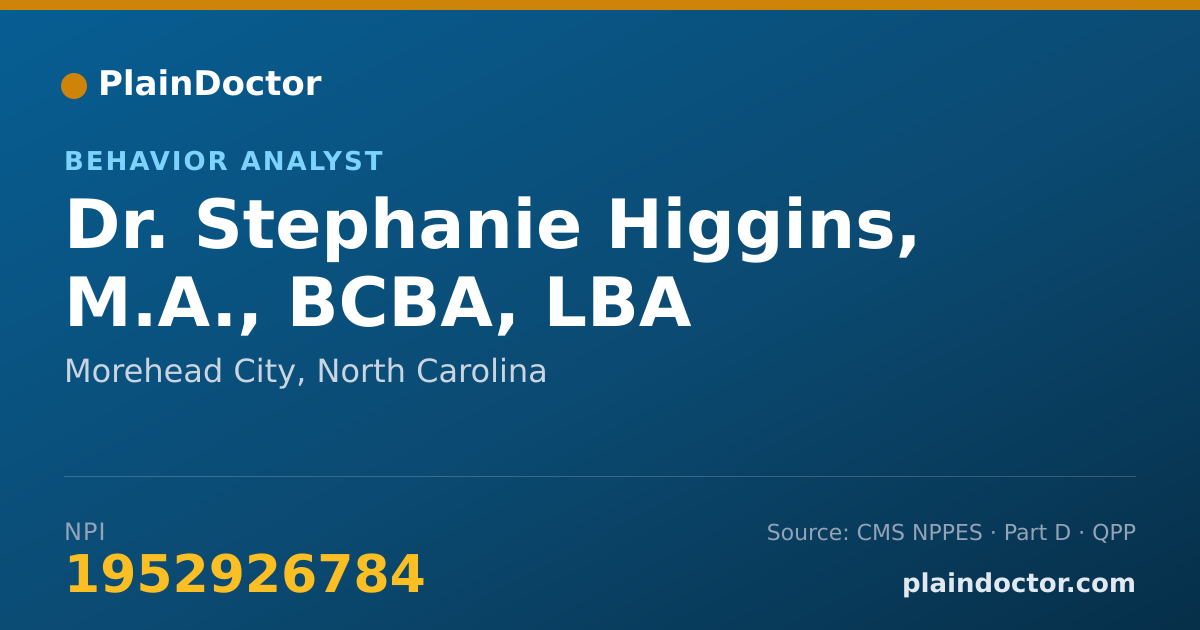 Shareable card for Stephanie Higgins, M.A., BCBA, LBA - Behavior Analyst, Morehead City, NC