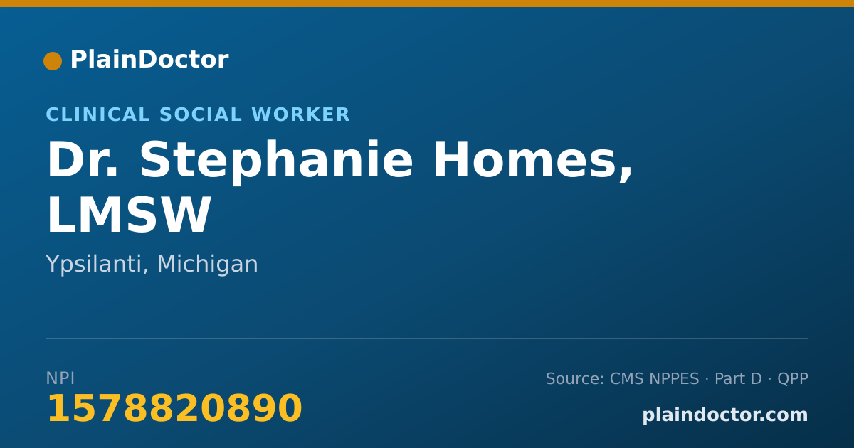 Shareable card for Stephanie Homes, LMSW - Clinical Social Worker, Ypsilanti, MI