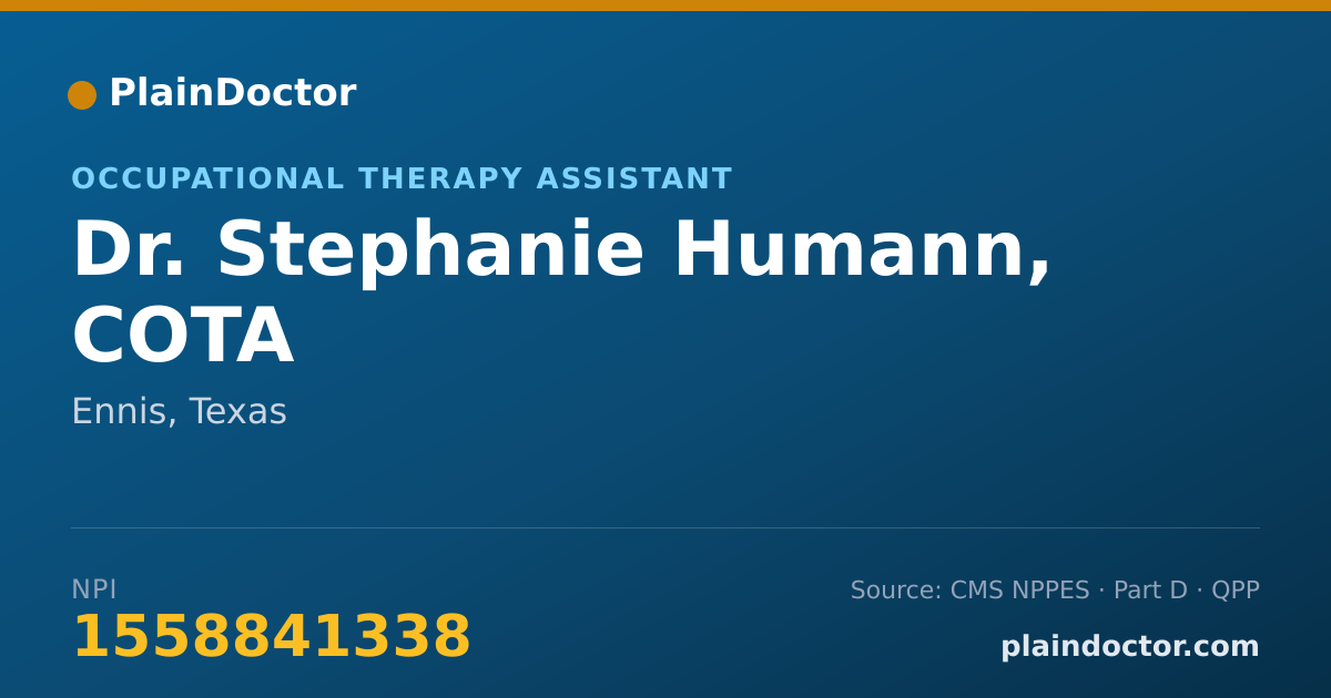 Shareable card for Stephanie Humann, COTA - Occupational Therapy Assistant, Ennis, TX