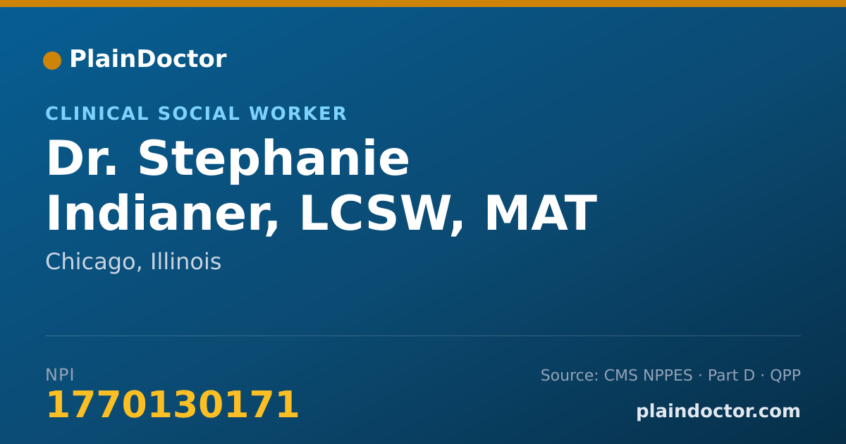 Shareable card for Stephanie Indianer, LCSW, MAT - Clinical Social Worker, Chicago, IL
