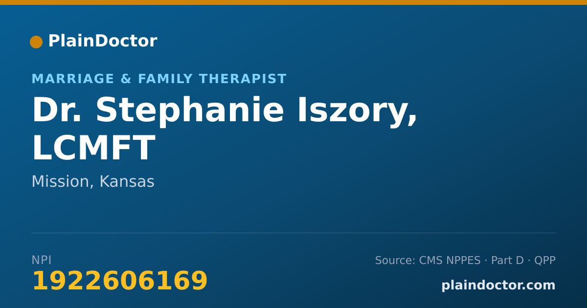 Shareable card for Stephanie Iszory, LCMFT - Marriage & Family Therapist, Mission, KS