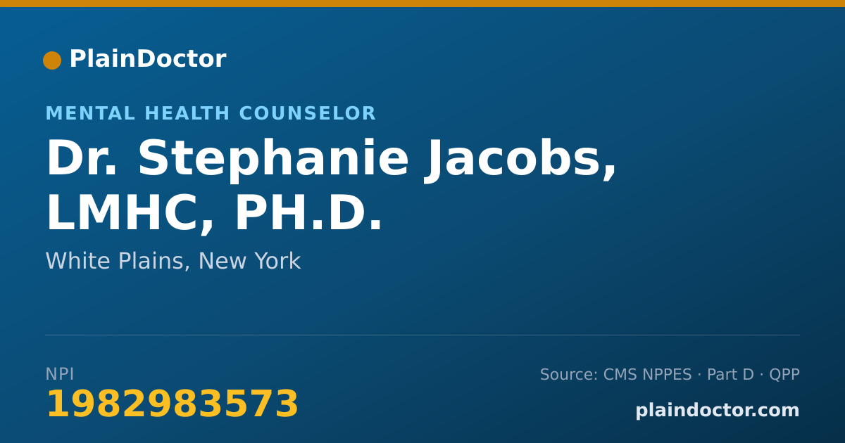 Shareable card for Stephanie Jacobs, LMHC, PH.D. - Mental Health Counselor, White Plains, NY