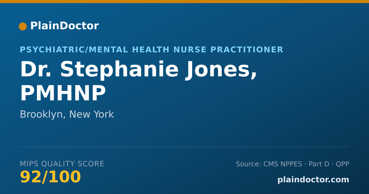 Shareable card for Stephanie Jones, PMHNP - Psychiatric/Mental Health Nurse Practitioner, Brooklyn, NY
