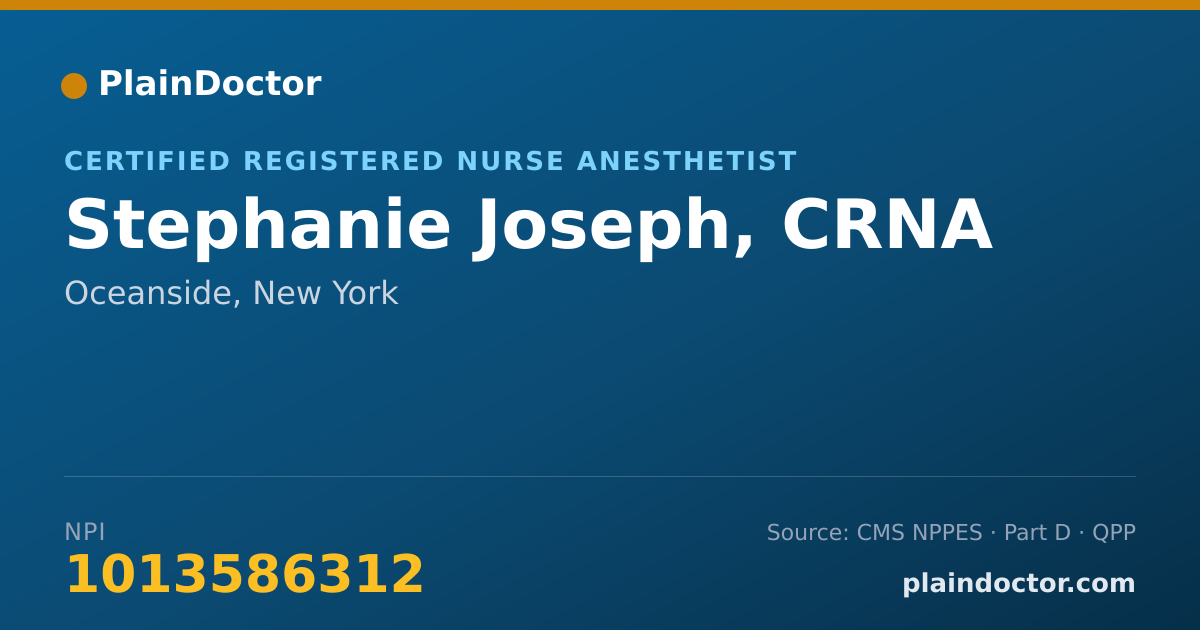Shareable card for Stephanie Joseph, CRNA - Critical Care Medicine Registered Nurse, Oceanside, NY