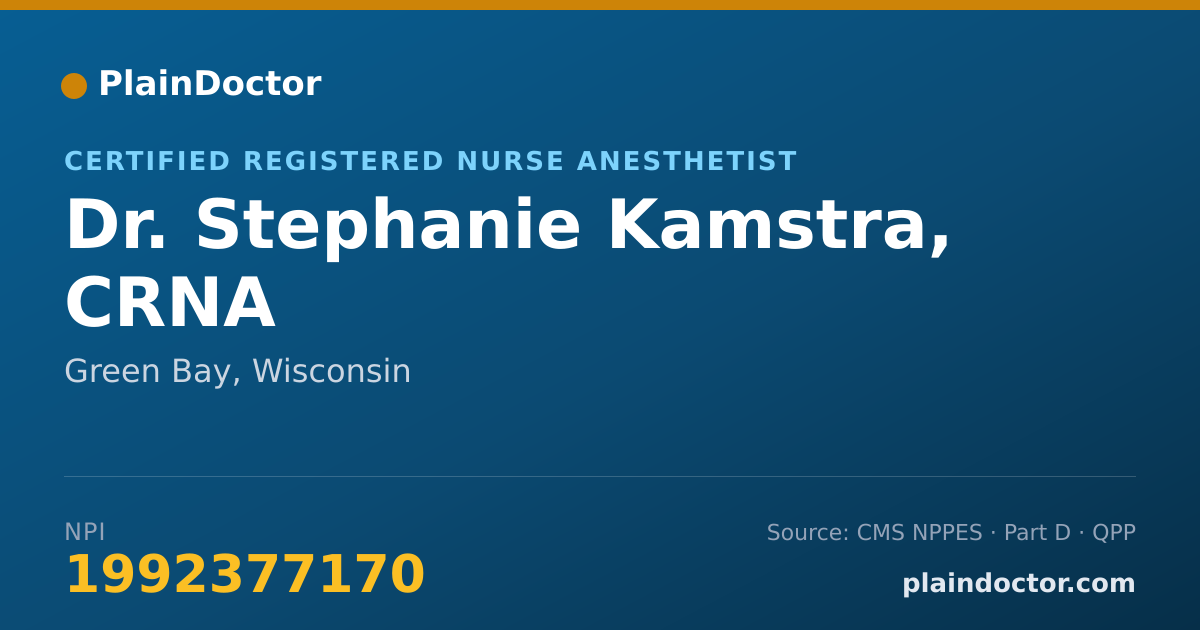 Shareable card for Stephanie Kamstra, CRNA - Certified Registered Nurse Anesthetist, Green Bay, WI